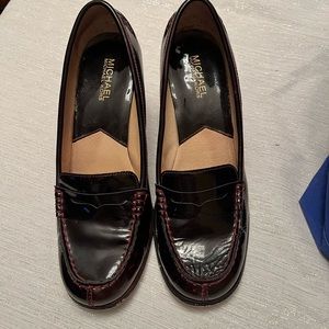 Burgundy patten leather heal